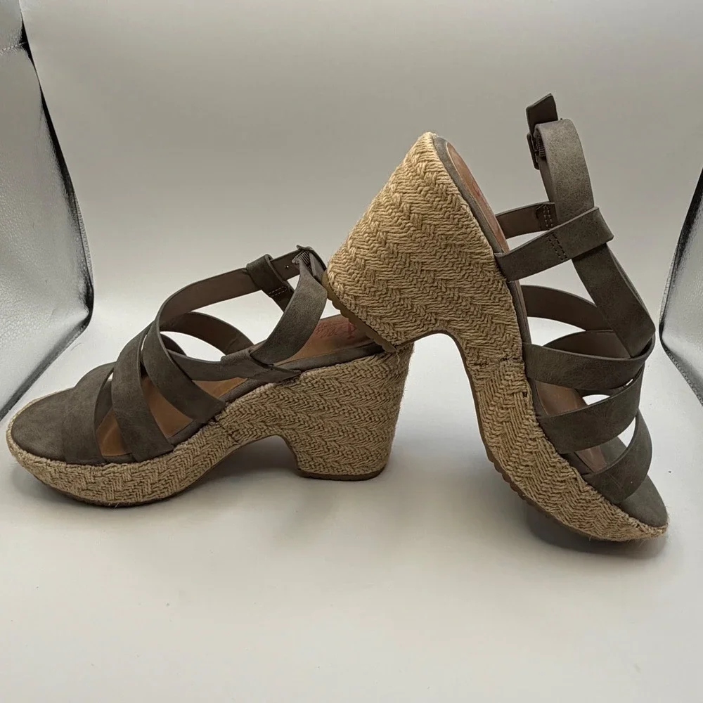 Jellypop Joan Taupe Gray Espadrille Wedge Sandals Womens Size 7M Multi Strap